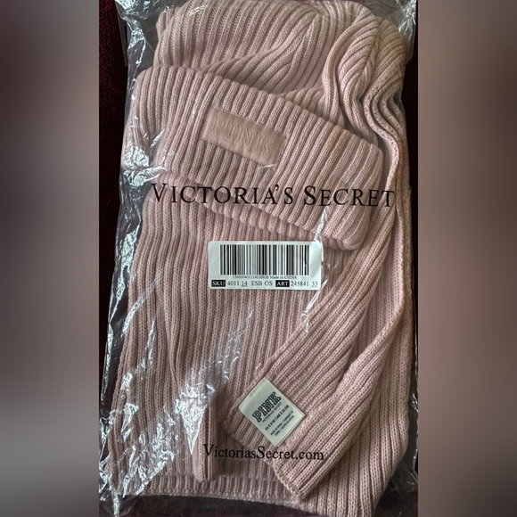 PINK VS beanie hat and scarf. Have Pink And Also Have Black Set - Picture 3 of 3